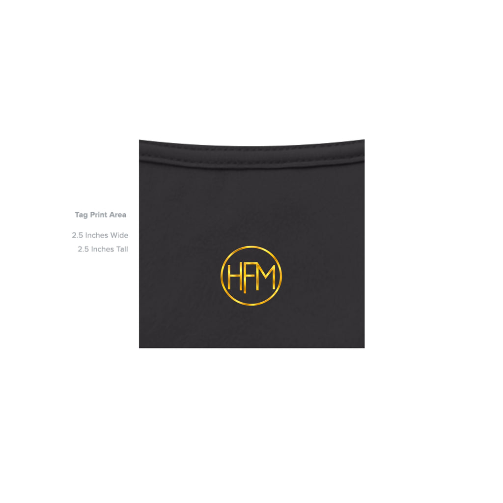 	HFM Apparel inside neck tag — Born Legend Pitch Black Uncut Vault tee