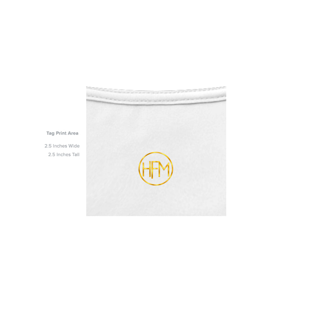 	HFM Apparel inside neck tag — Hustle For Mines White Uncut Vault tee