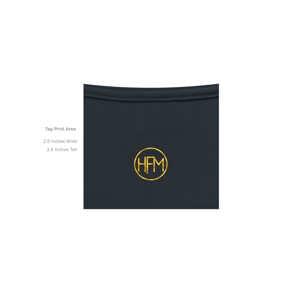 HFM branded neck tag detail on Listen to the Wind men's tee — Drop 004