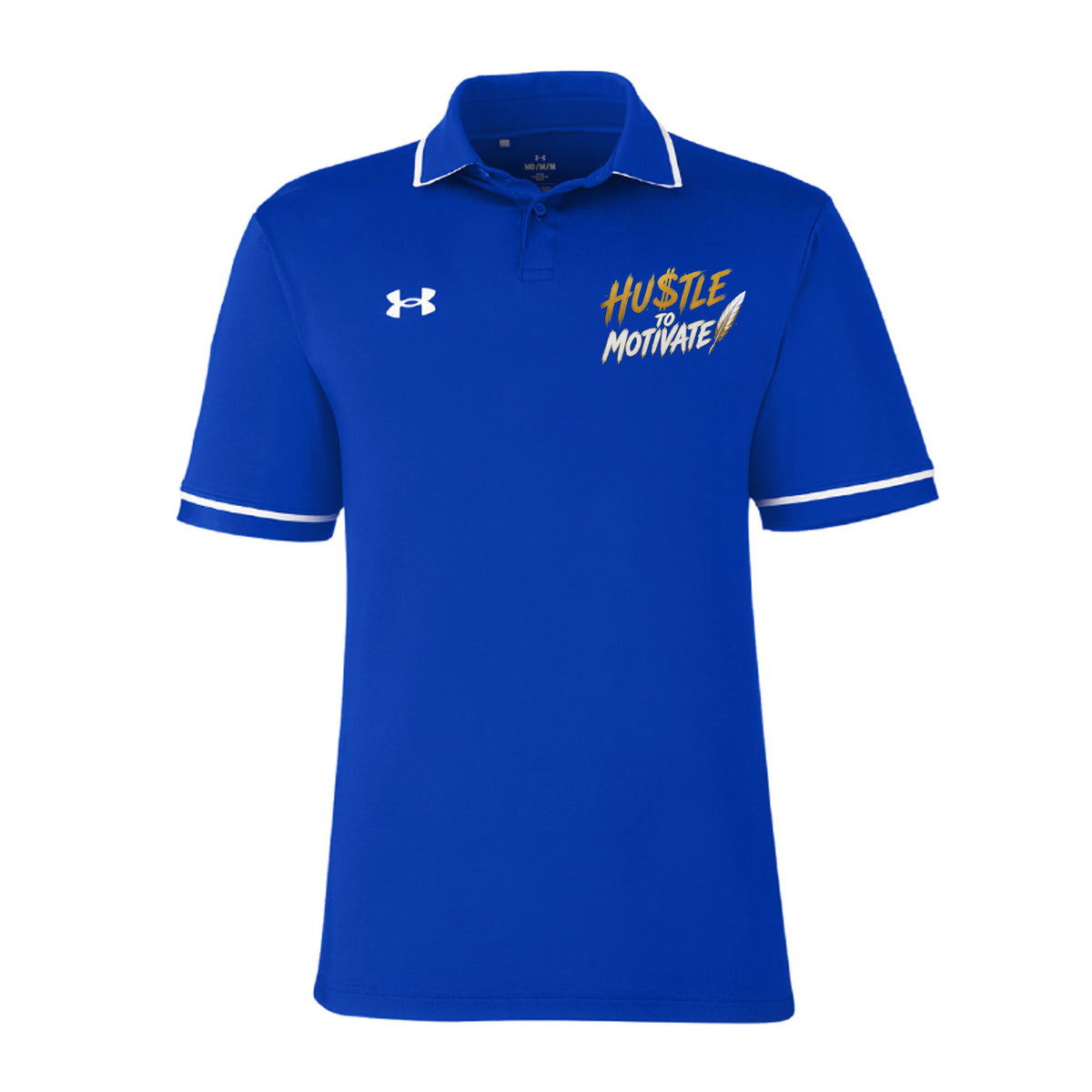 Hu$tle To Motivate men's Under Armour polo royal blue front — Hustle For Mines