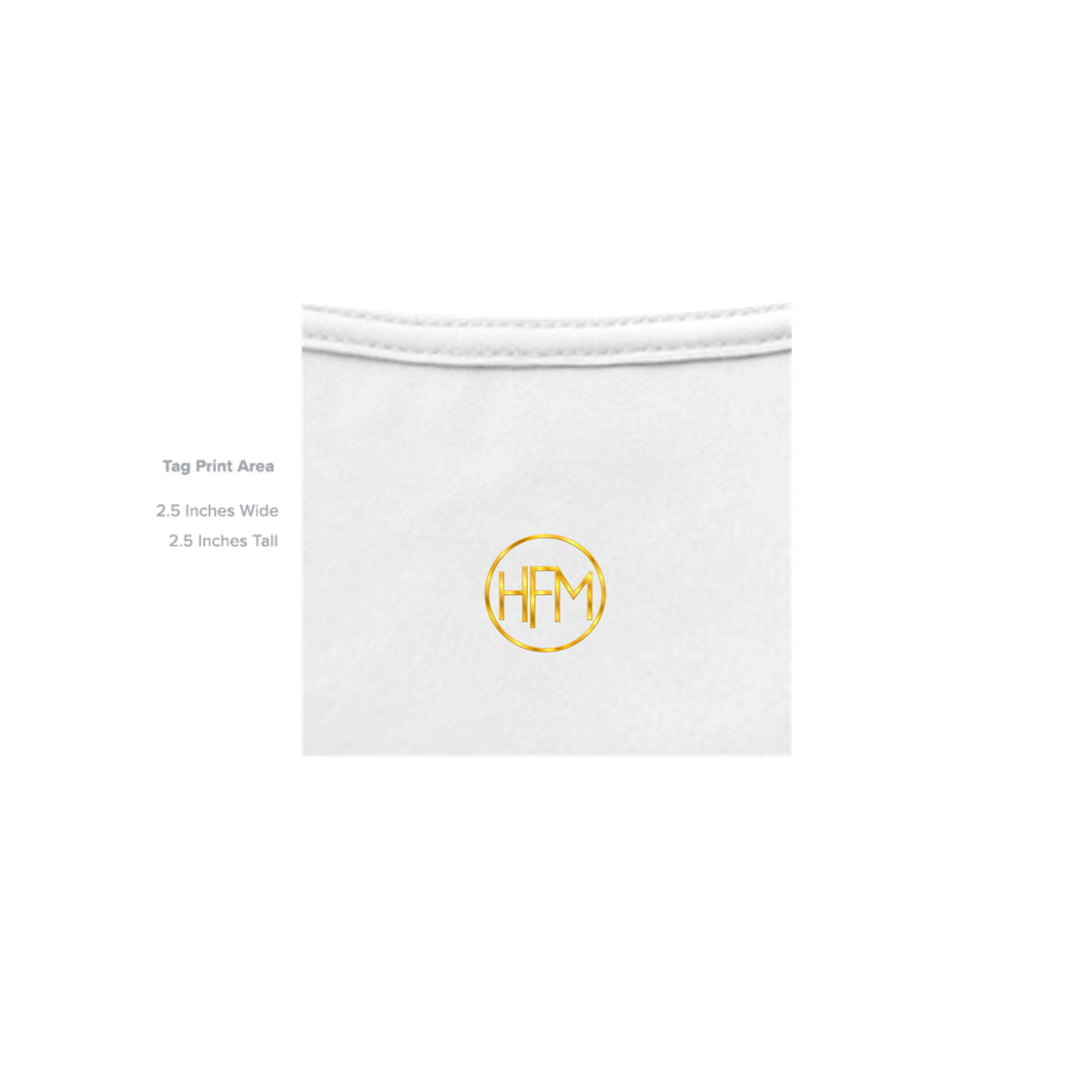 HFM branded neck tag detail on Listen to the Wind men's tee — Drop 004